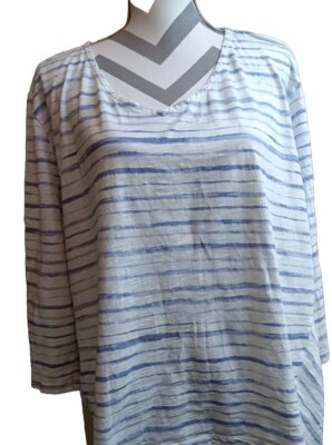 Wild Palms V Neck  Women's 100% Cotton 2xl Tunic Top White And Lavender