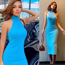 NWT ZARA BLUE TUBE HALTER DRESS 8779/490