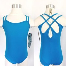 So Danca Girls Microfiber Twin Strap Leotard w/ Crystal, Sky Blue, NWD