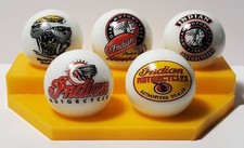Set of 5 Indian Motorcycle 1" Glass Logo Marbles w/ Stand