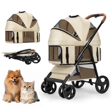 4 Wheels Pet Stroller for Small/Medium Dogs and Cats with Detachable Carrier ...