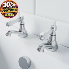 Traditional Bathroom Hot & Cold Twin Bath Taps Brass Chrome Ceramic Lever Handle