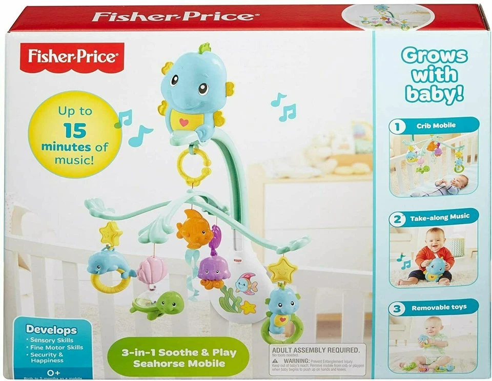 Fisher Price 3 en 1 calmar y jugar caballito de mar móvil DFP12 juguete para bebé nuevo Foto 2 de 4