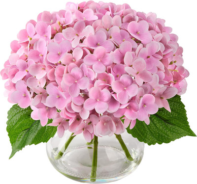 Artificial Hydrangea Flowers Arrangements in Glass Vase for Home Decoration, Fau