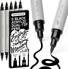 5 Black Acrylic Paint Markers - Paint Pens Dual Tip Brush  Fine Ideal for Calli