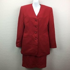 Jones New York Womens Red Suit Skirt Jacket Coat Set Office Wear 8 10
