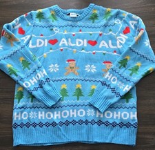 Aldi Gear Childrens Christmas Sweater Size Large Blue Ugly Gingerbread