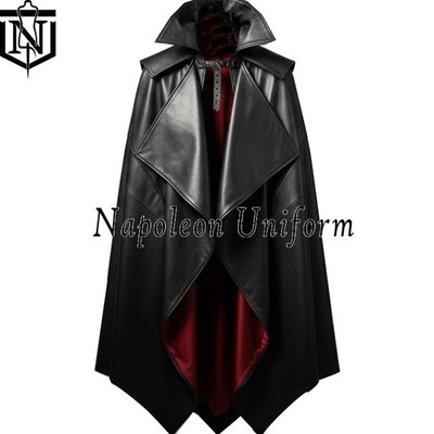 Halloween Cosplay Captain Jack Sparrow Coat, Custom Black Leather Vampire Cloak,
