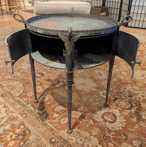 Vintage Trouvailles French Empire-style Brass Swan flanked Steel Drum Tray Table