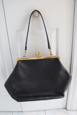 Coach Kisslock Large Frame Black Glovetanned Leather Shoulder Bag 