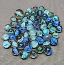 Lot of 58 Vintage Playing Marbles Cat's Eyes Blue - Mostly 4 Veins