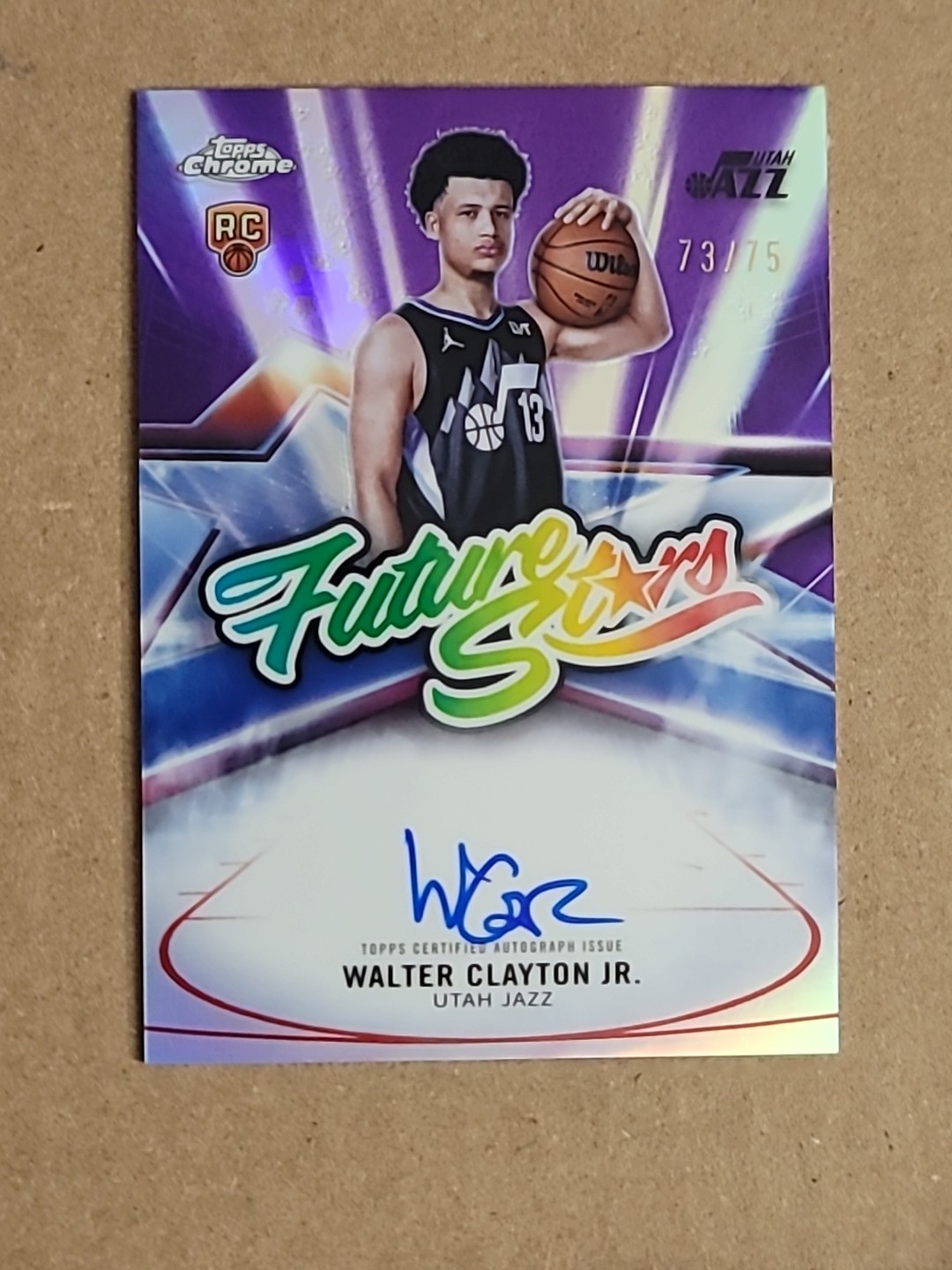 2025-26 Topps Chrome Walter Clayton Jr Future Stars Auto /75 Color Match Purple