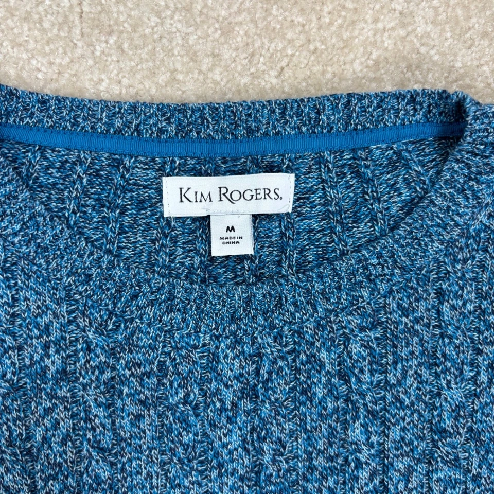 Kim Rogers Blue Cotton Ribbed Knit Crew Neck Sweater Women's Medium - Image 2 of 4