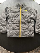 North Face Boys Puffy Jacket Size Small Gray With Yellow Zipper, Lining And Logo