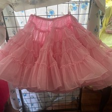 Vintage Pale Pink Crinoline Petticoat Adjustable L Skirt VERY FULL POOF Bloomer