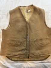 Carhartt Brown Duck Vest Sherpa Lined Very Distressed Workwear Men XL vtg