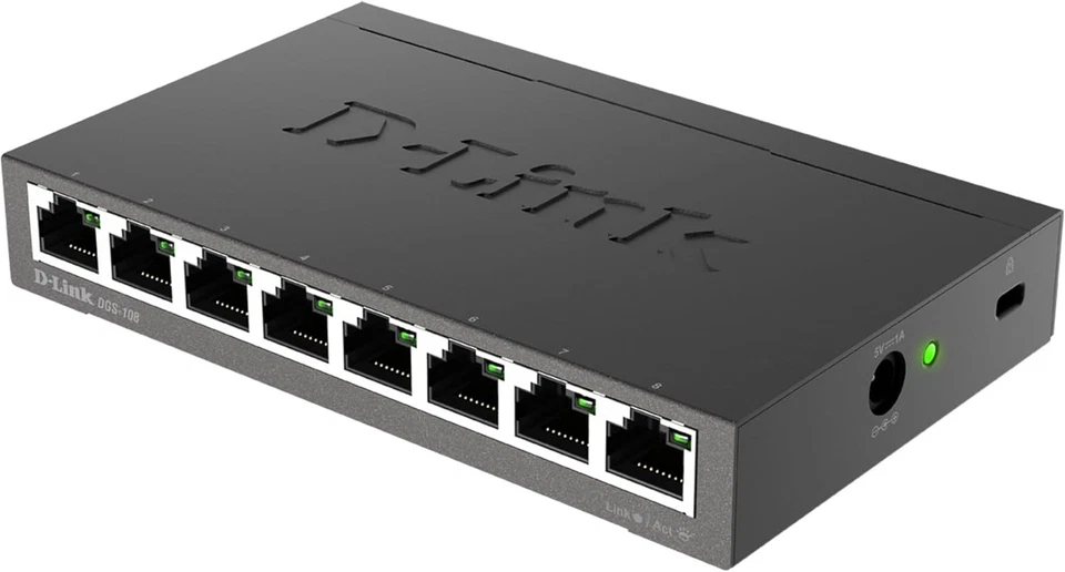 D-Link DGS 108 8 Port Gigabit Ethernet Switch Unmanaged, Plug & Play Black  - Image 4 of 4