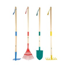 Expert Gardener 4-piece Kids Long Handle Gardening Tool Set, Hoe, Bow Rake, Leaf