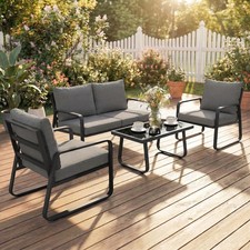 4 Piece Garden Furniture Set, Outdoor Sofa Set with Loveseat, Armchairs, Table