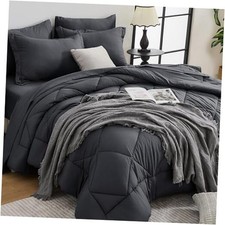Comforter Set - 7-Piece All Season Bed in a Bag Ultra Soft Full Dark Gray