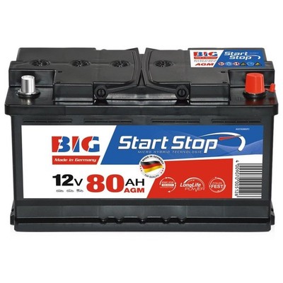 BIG Autobatterie AGM 12V 80Ah 850A/EN Start-Stop Plus Batterie statt 75Ah
