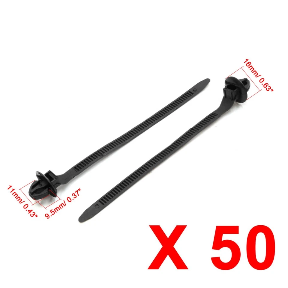 50 Pcs Black 11mm Hole Cable Car Trailer Zip Ties Wrap Push Rivets Clips Wiring Foto 3 de 4