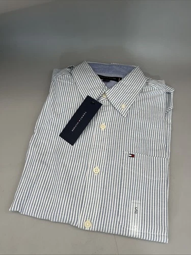 New Tommy Hilfiger Men’s Striped Button Down Cotton Shirt Size Small - product listing photo