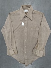 VTG 70s Van Heusen Vanknit Long Sleeve Pattern Beige Men s Shirt M - 16/32