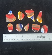 Fused Glass 9 pc Orange Blue Hand Made Crafted Great Jewelry Pendant Wire Wrap