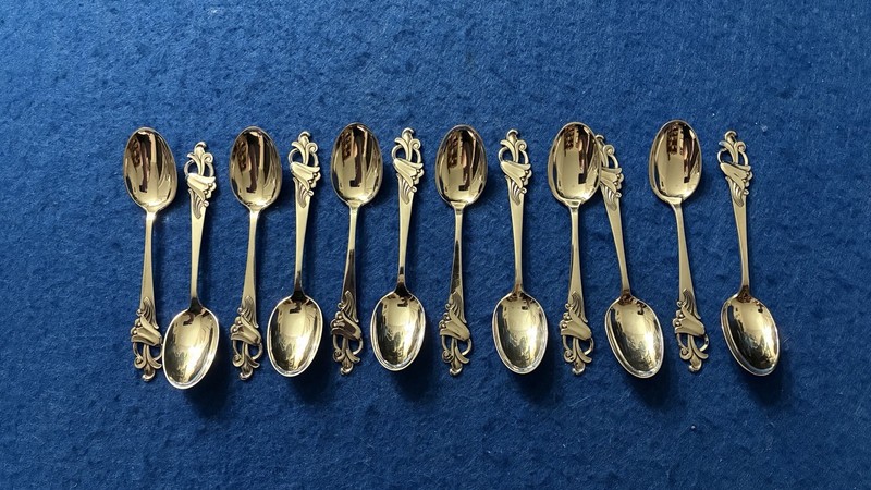 Norwegian coffee spoons silver bellflower vintage 830s set of 12