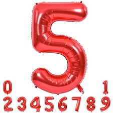 40 Inch Red Large Numbers Balloons 0-9, Number 5 Digital 5 HeliumFoil Mylar B...