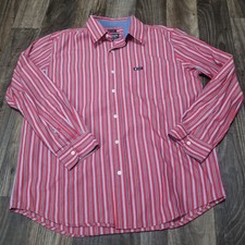 Chaps Button Down Shirt Mens Large Long Sleeve Easy Care Red Blue White Striped