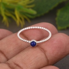 Twisted Band Sterling Silver Ring With Lapis Lazuli Stackable Minimalist Rings