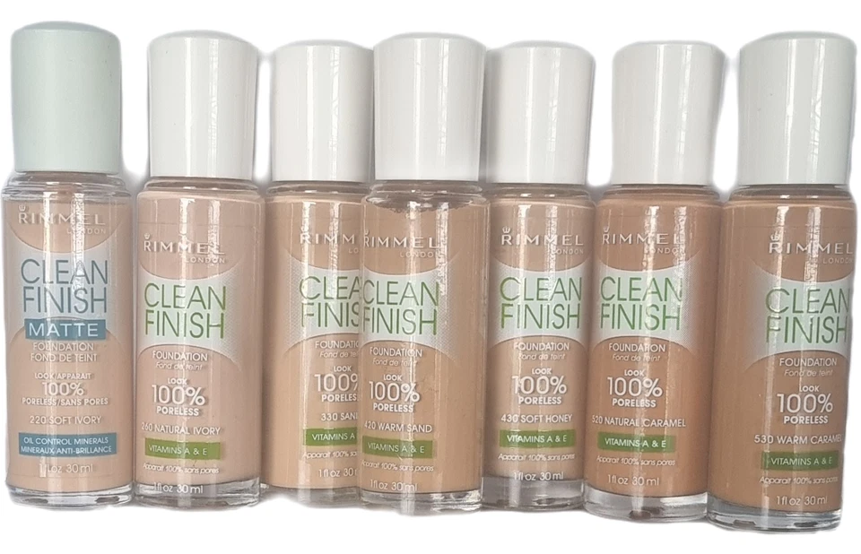 Rimmel Clean Finish Foundation. Look 100% Poreless. Vitamins A & E. Choose Shade - Image 2 of 3