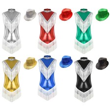 Womens Dance Outfit Metallic Bodysuit Tango Leotard With Hat Ballet Leotards