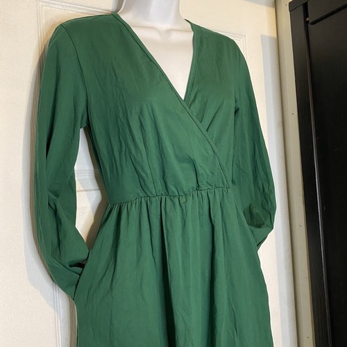 STYLEWORD V-Neck Long Puff Sleeve Swing Midi Dress Women Small Green W/Pockets - Picture 14 of 21