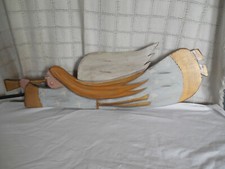 Hand painted wood folk art angel wall plaque nice primitive piece