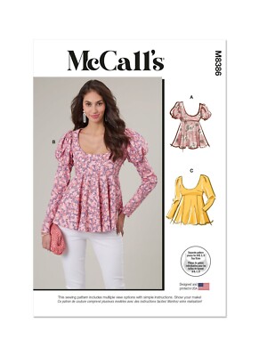 McCall 8386 Sz 14-22 Peasant Shirt Low Cut Babydoll Top Boho Puff Sleeve Pattern