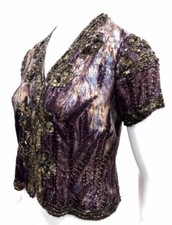 Topshop Kate Moss Bolero Jacket Vtg Silk Sequin Beads Purple Feather Print 10 38
