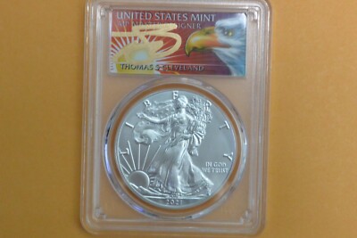 2021 $1 American Silver Eagle 1oz PCGS MS70 First Strike Thomas