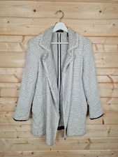 Theory Tweed Jacket Cardigan Cream Clairenne R Carson Small Open Frayed Hem
