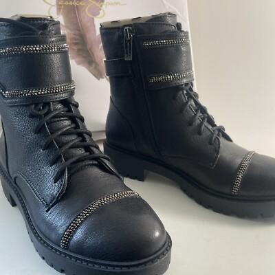 Jessica Simpson Women's Kariya Plaid Fabric Lace Up Block Heel Combat Boots 