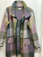 Blarney Woollen Mills Lavender Herringbone Tweed Check Coat Size Xl Velvet Trim