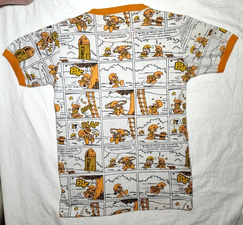 Vtg Carter's Orange Smurfs Comic Cartoon Pajama Shirt Top 12 Anos Years Spanish - Image 3 of 4