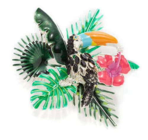 Napier Toucan Brooch Pin Floral Ferns NEW w Gift Box Silver Tone Exotic Bird