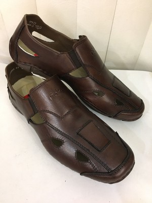 Men's Rieker Joschua Brown Leather Moccasins Elastic Size 44, 45 (US 10.5 11.5)