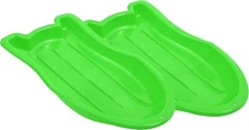 2 Pack Toboggan Snow Sled for Kids and Adults w/ Pull Ropes & Handles, 37" Green