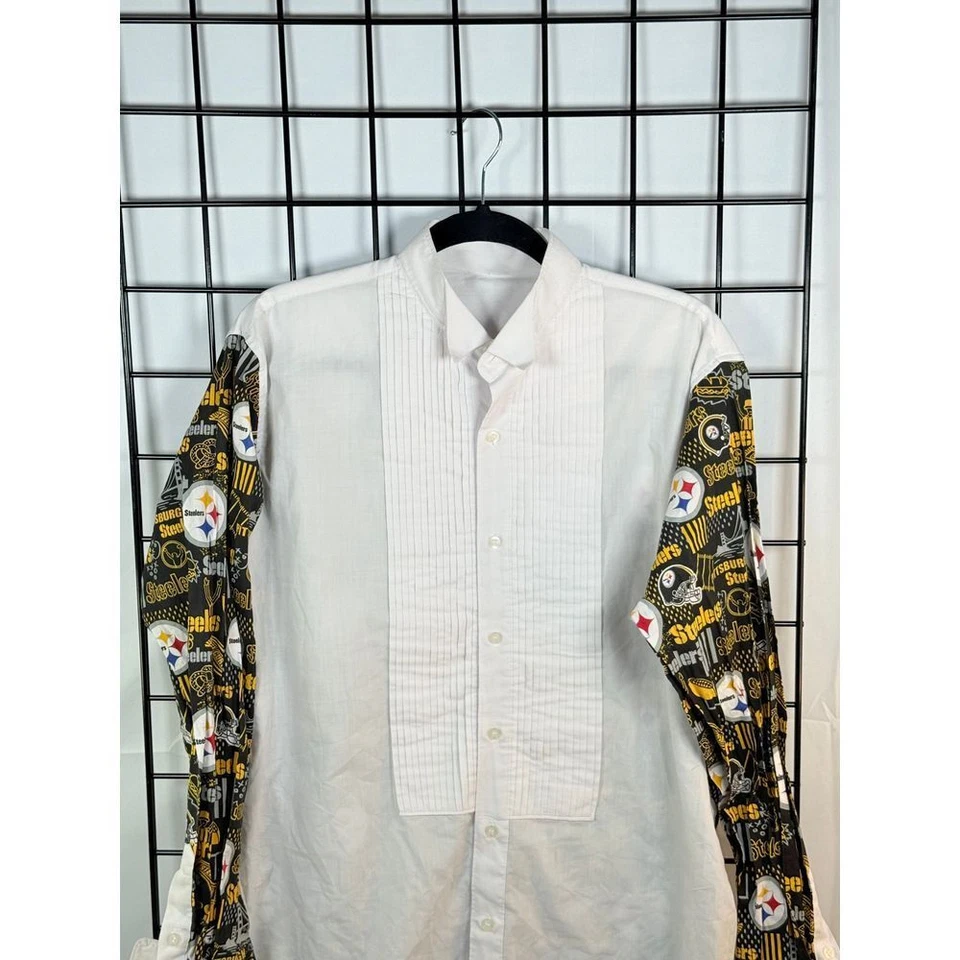 Camisa de vestir de esmoquin Pittsburgh Steelers para hombre M LS blanca puños franceses NFL Foto 2 de 4