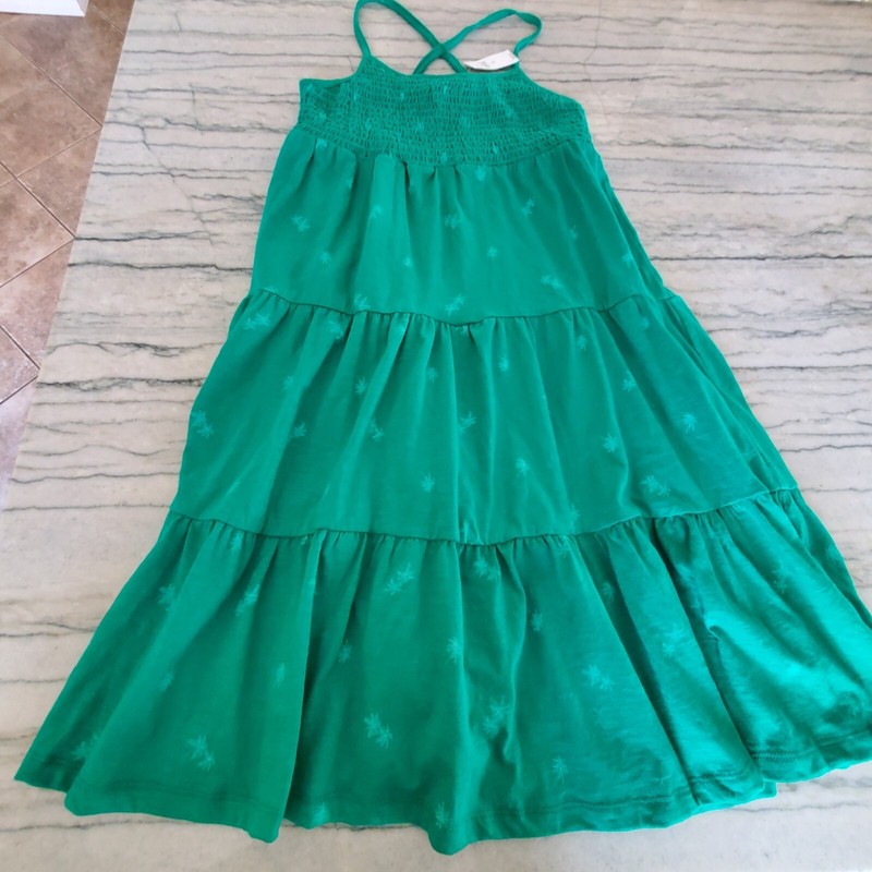 NWT - Gap Kids Girls Palm Print Green Smocked Midi Dress Size L (10)