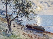 Seascape Shore Boat Tree Tile Mural Kitchen Bathroom Wall Backsplash Ceramic